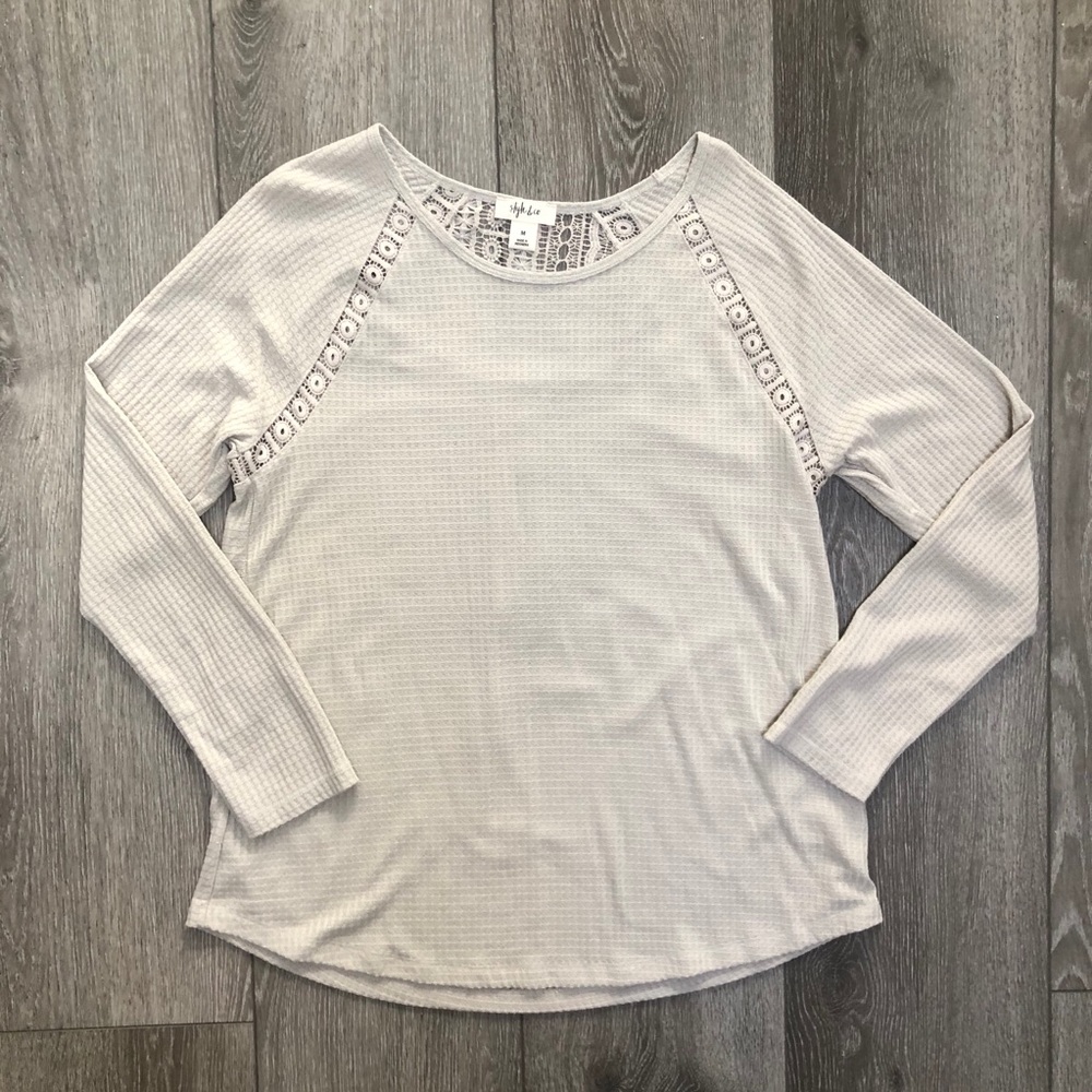 STYLE & CO LONG SLEEVE SHIRT LACE CREAM MEDIUM